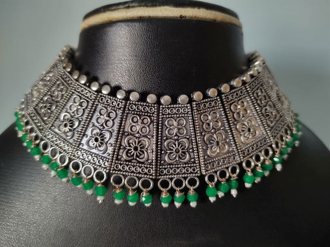 Navratri Oxidase Silver Chokar Necklace
